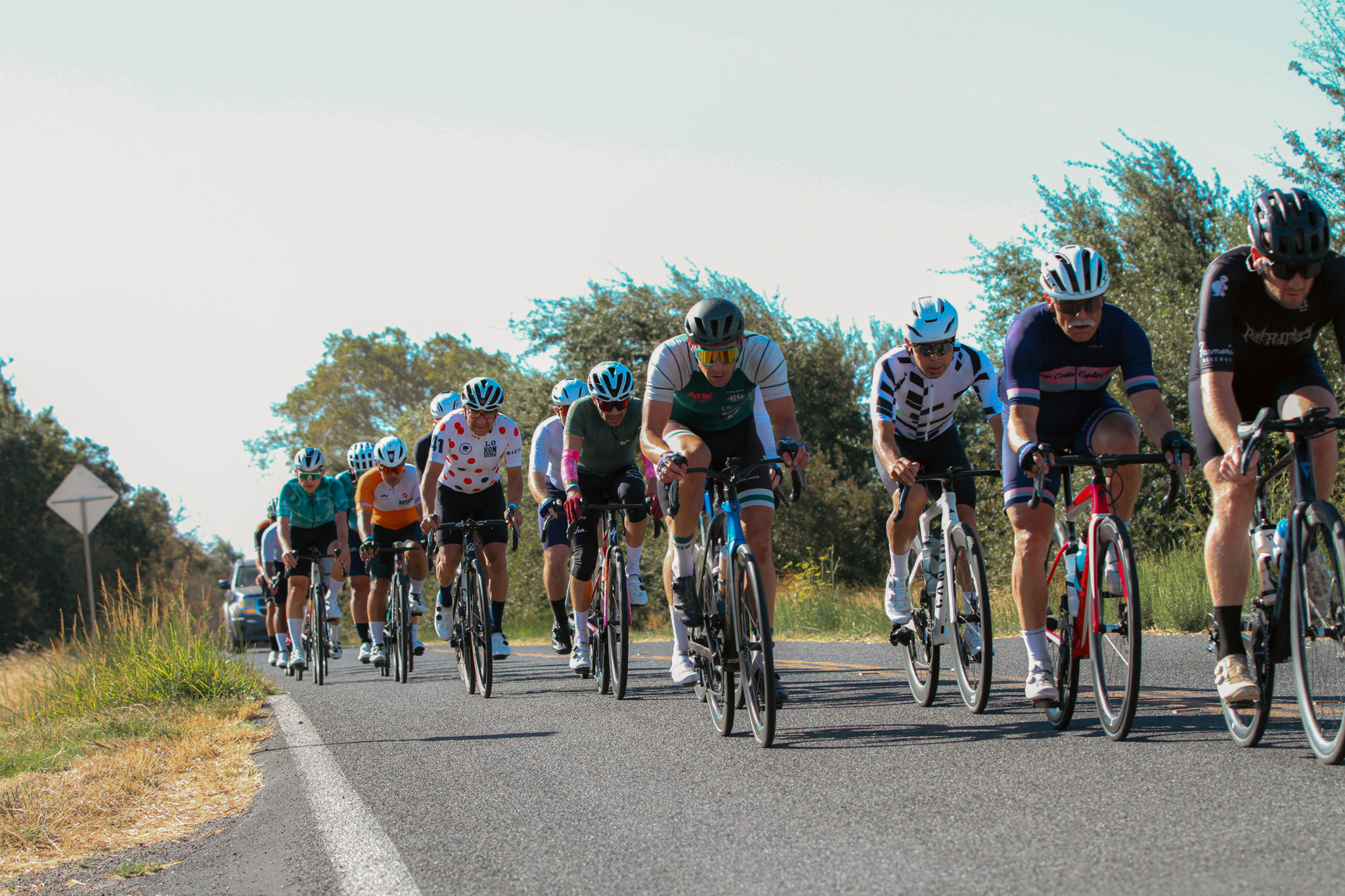Road cyclist training outdoors